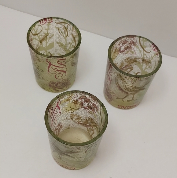 PartyLite Birds and Blooms Set of 3 Tealight Candle Holders Glass - Picture 2 of 10